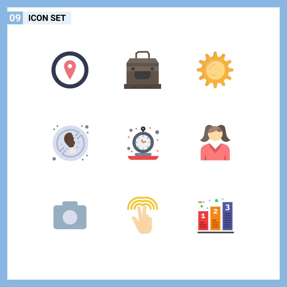 Modern Set of 9 Flat Colors and symbols such as old alarm sun fresh diet Editable Vector Design Elements