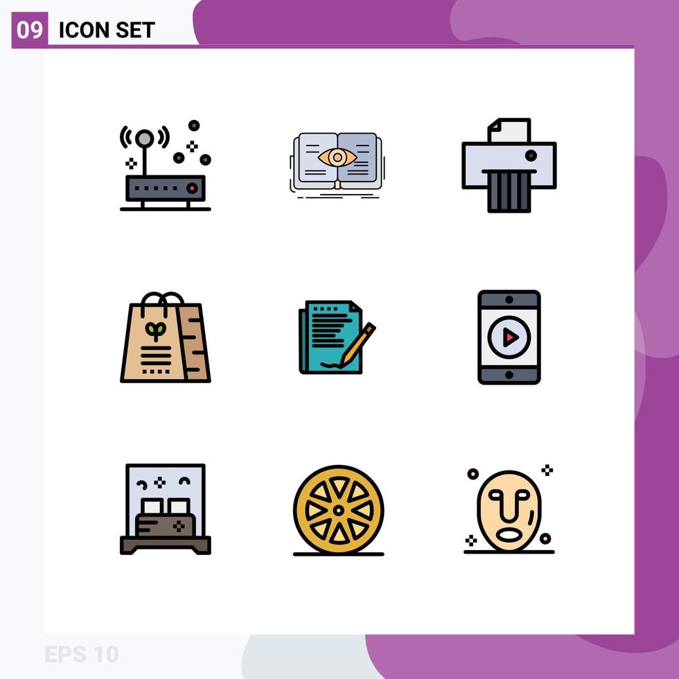 Group of 9 Filledline Flat Colors Signs and Symbols for report shopping growth shop bag Editable Vector Design Elements