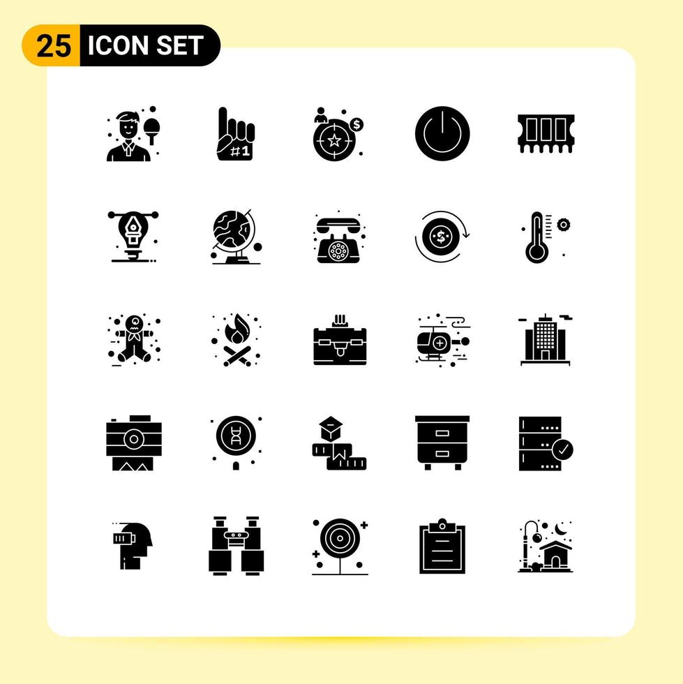 Pack of 25 Modern Solid Glyphs Signs and Symbols for Web Print Media such as hardware power sport on basic Editable Vector Design Elements