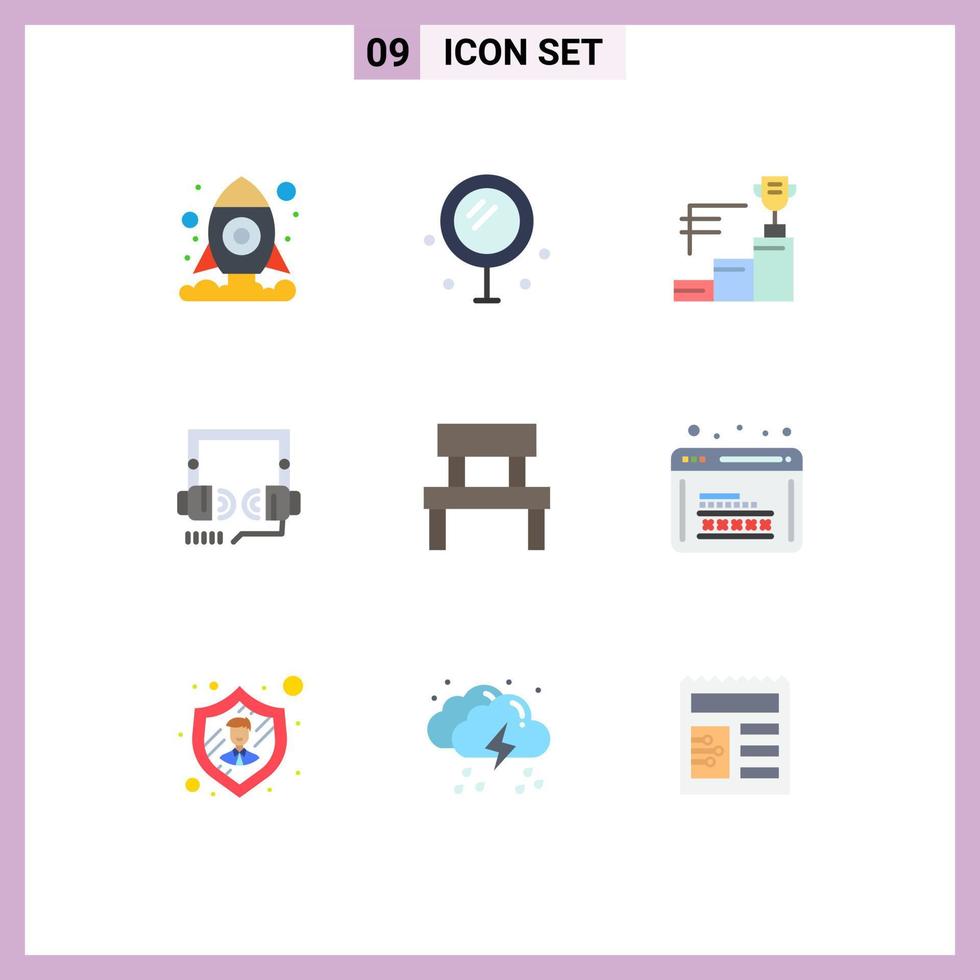 User Interface Pack of 9 Basic Flat Colors of garden bench prize web optimization Editable Vector Design Elements