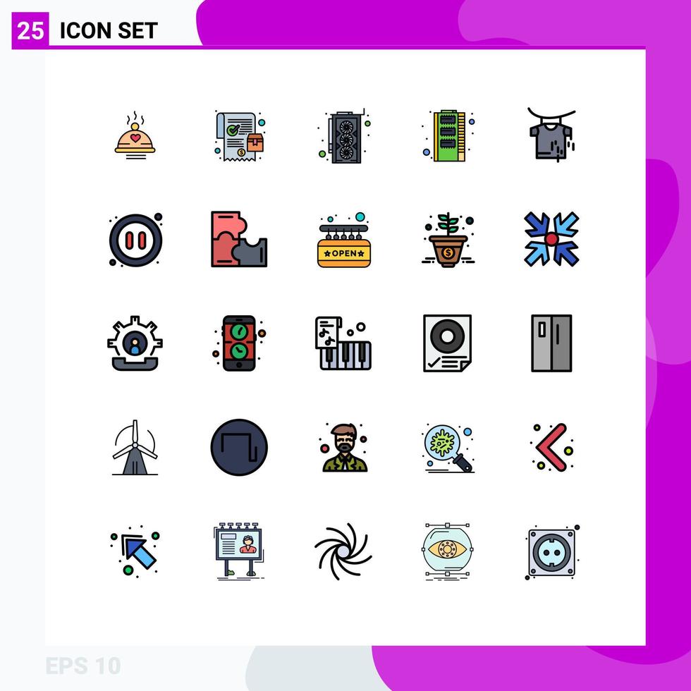 25 lleno línea plano color concepto para sitios web móvil y aplicaciones el secado almacenamiento en línea orden RAM hardware editable vector diseño elementos