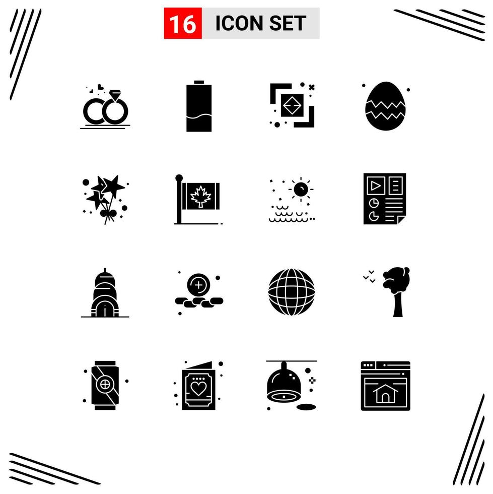 Pack of 16 creative Solid Glyphs of birthday spring season low egg path Editable Vector Design Elements