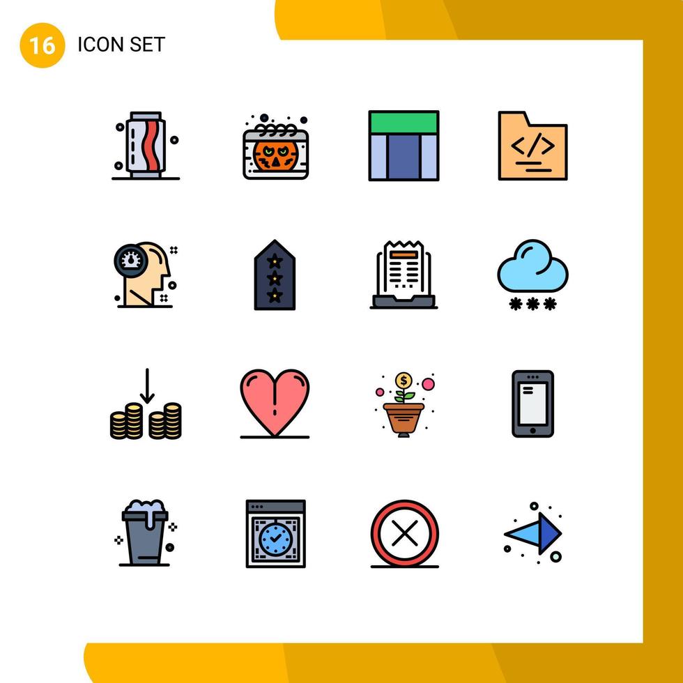 User Interface Pack of 16 Basic Flat Color Filled Lines of mind business smiley file website Editable Creative Vector Design Elements