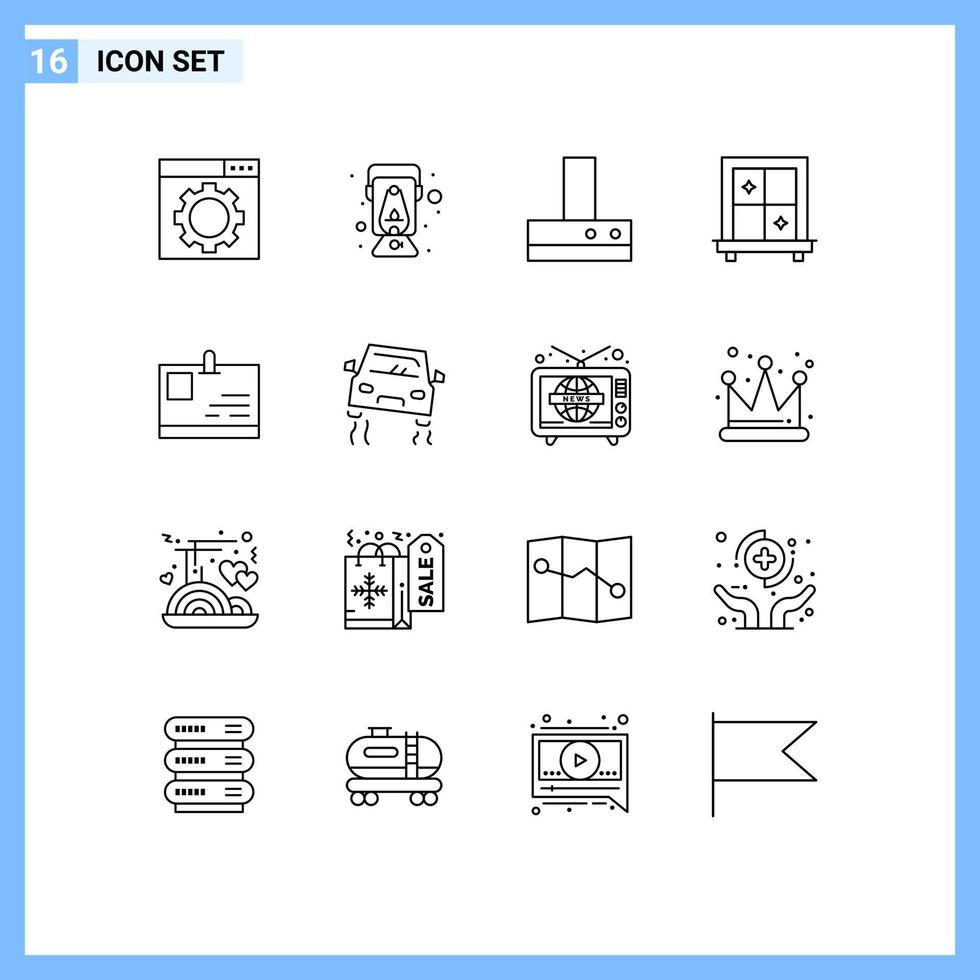 Pack of 16 Modern Outlines Signs and Symbols for Web Print Media such as car pass fan identity card Editable Vector Design Elements