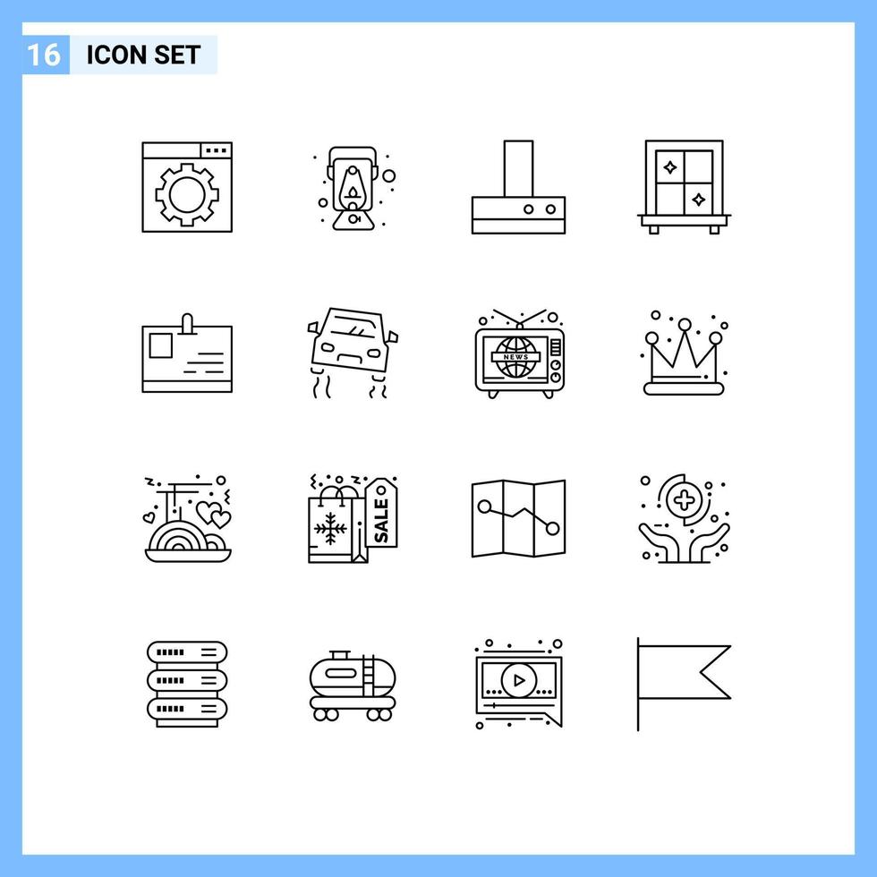 paquete de dieciséis moderno contornos señales y símbolos para web impresión medios de comunicación tal como coche pasar ventilador identidad tarjeta editable vector diseño elementos