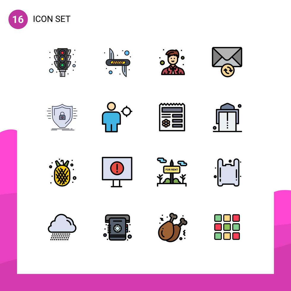 Set of 16 Modern UI Icons Symbols Signs for firewall sync safety message worker Editable Creative Vector Design Elements