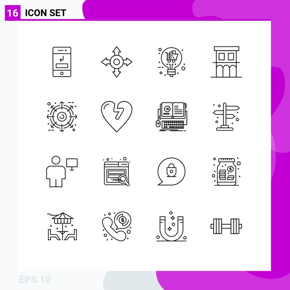 Pack of 16 creative Outlines of package external solution residence house Editable Vector Design Elements