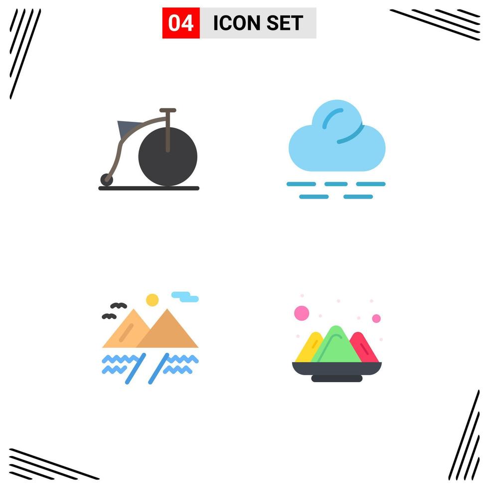 Stock Vector Icon Pack of 4 Line Signs and Symbols for bicycle mountain wheel weather holi Editable Vector Design Elements