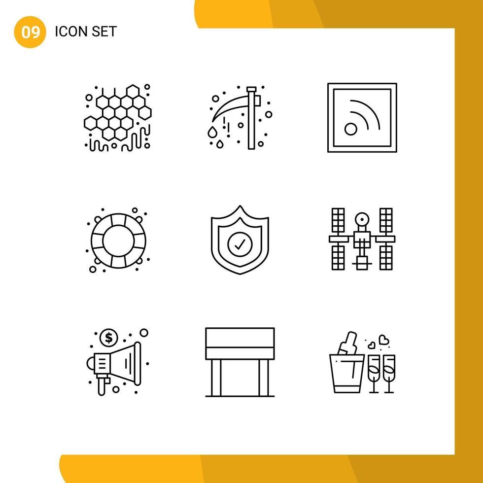 9 Outline concept for Websites Mobile and Apps security water scary salvation rescue Editable Vector Design Elements
