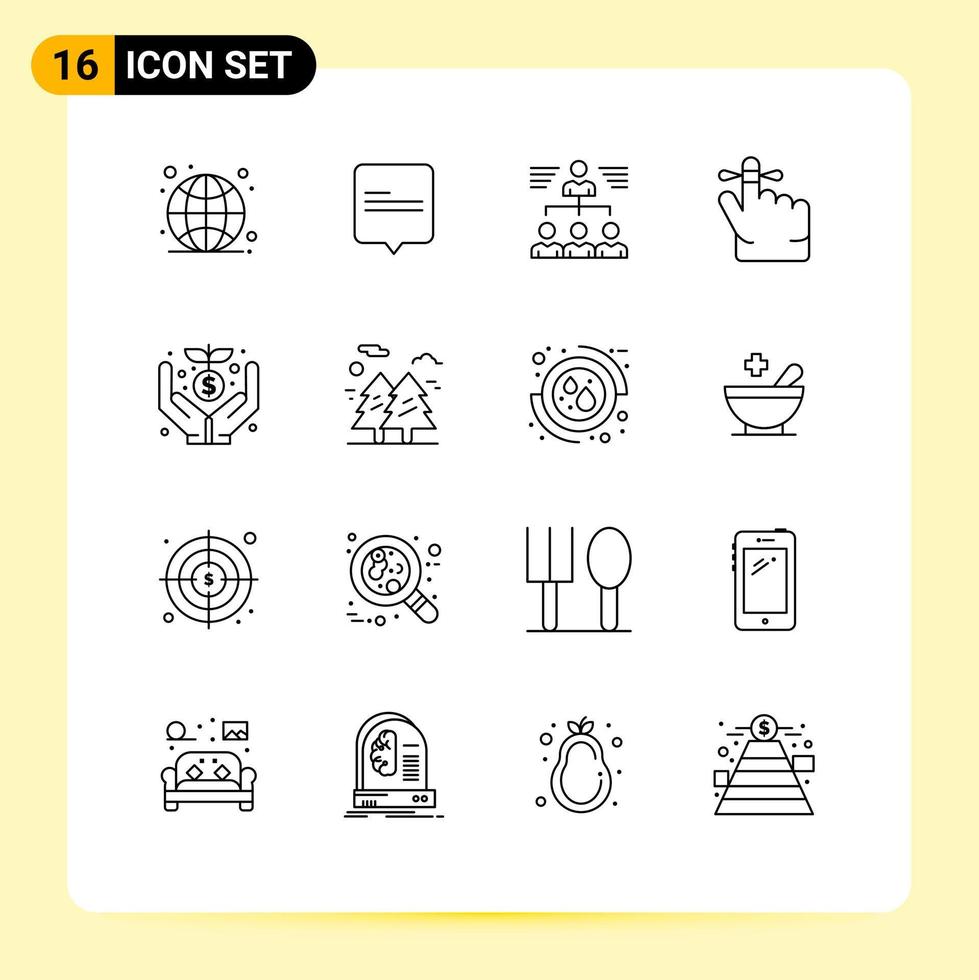 Set of 16 Modern UI Icons Symbols Signs for funding crowd team mind finger Editable Vector Design Elements