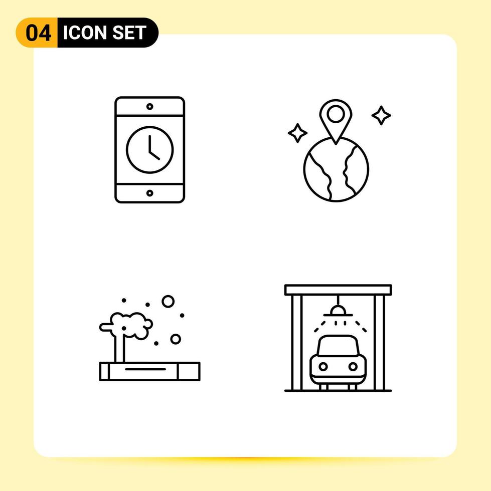 Mobile Interface Line Set of 4 Pictograms of cellphone pollution phone map waste Editable Vector Design Elements