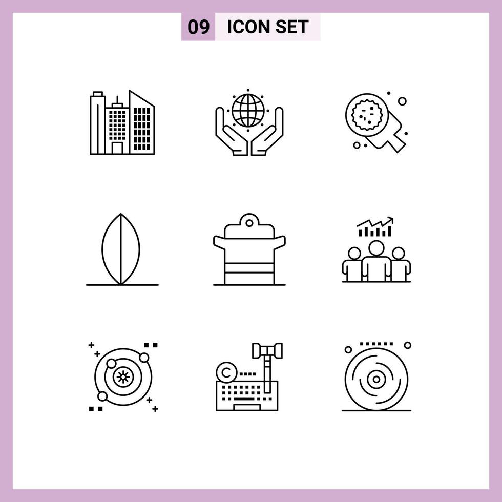 Set of 9 Commercial Outlines pack for kitchen cooker food surfboard sport Editable Vector Design Elements