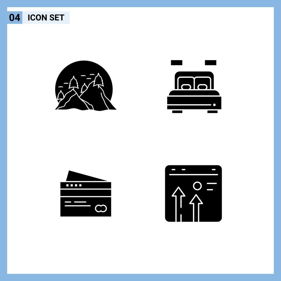 Pictogram Set of 4 Simple Solid Glyphs of hill creditcard mountain living card Editable Vector Design Elements