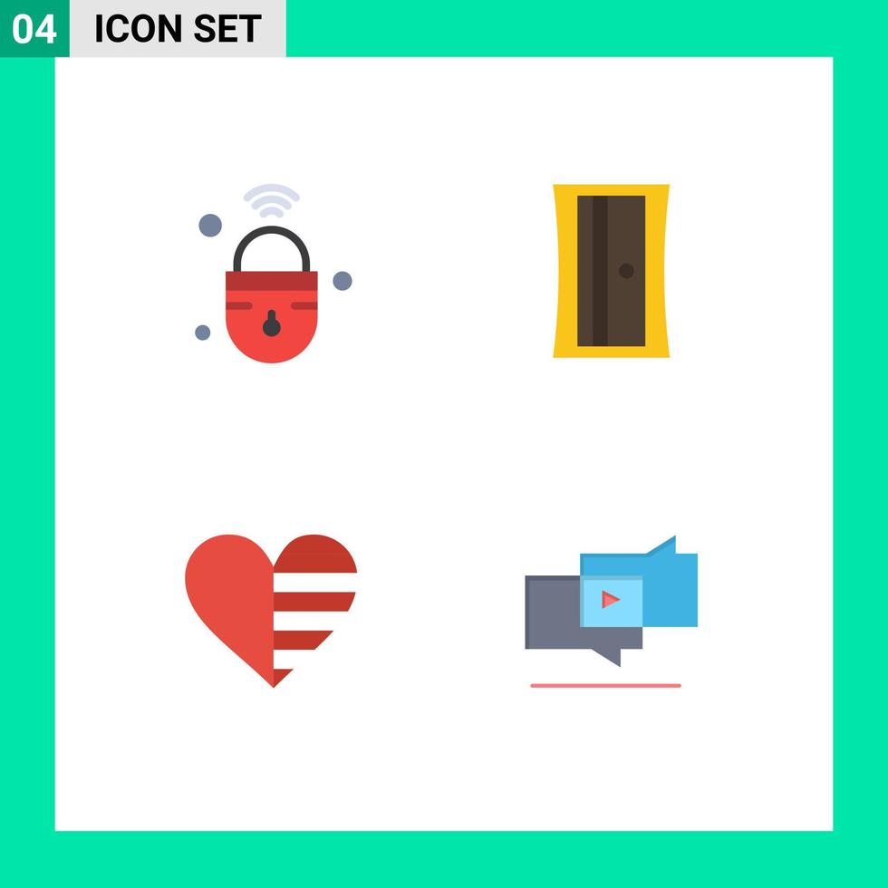 Group of 4 Flat Icons Signs and Symbols for internet of things love secure sharpener lines Editable Vector Design Elements