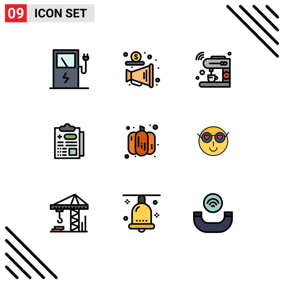 9 Universal Filledline Flat Colors Set for Web and Mobile Applications vegetable food internet report healthcare Editable Vector Design Elements