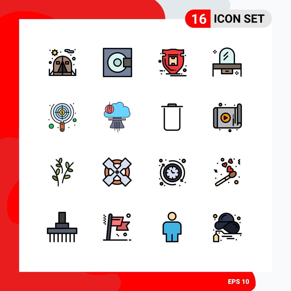 Modern Set of 16 Flat Color Filled Lines Pictograph of search dresser package drawer beauty Editable Creative Vector Design Elements