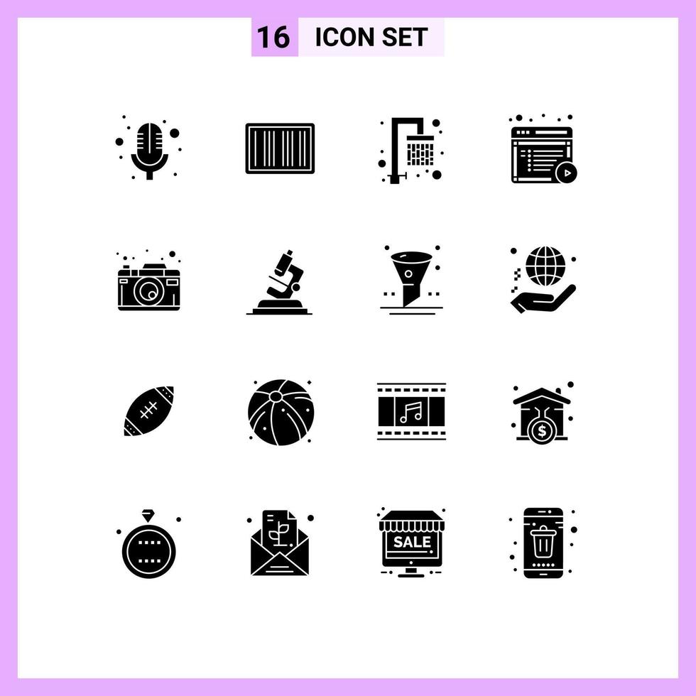 16 Universal Solid Glyphs Set for Web and Mobile Applications photography photo water camera documents Editable Vector Design Elements