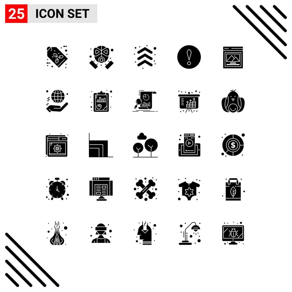 Universal Icon Symbols Group of 25 Modern Solid Glyphs of picture interface arrow warning alert Editable Vector Design Elements