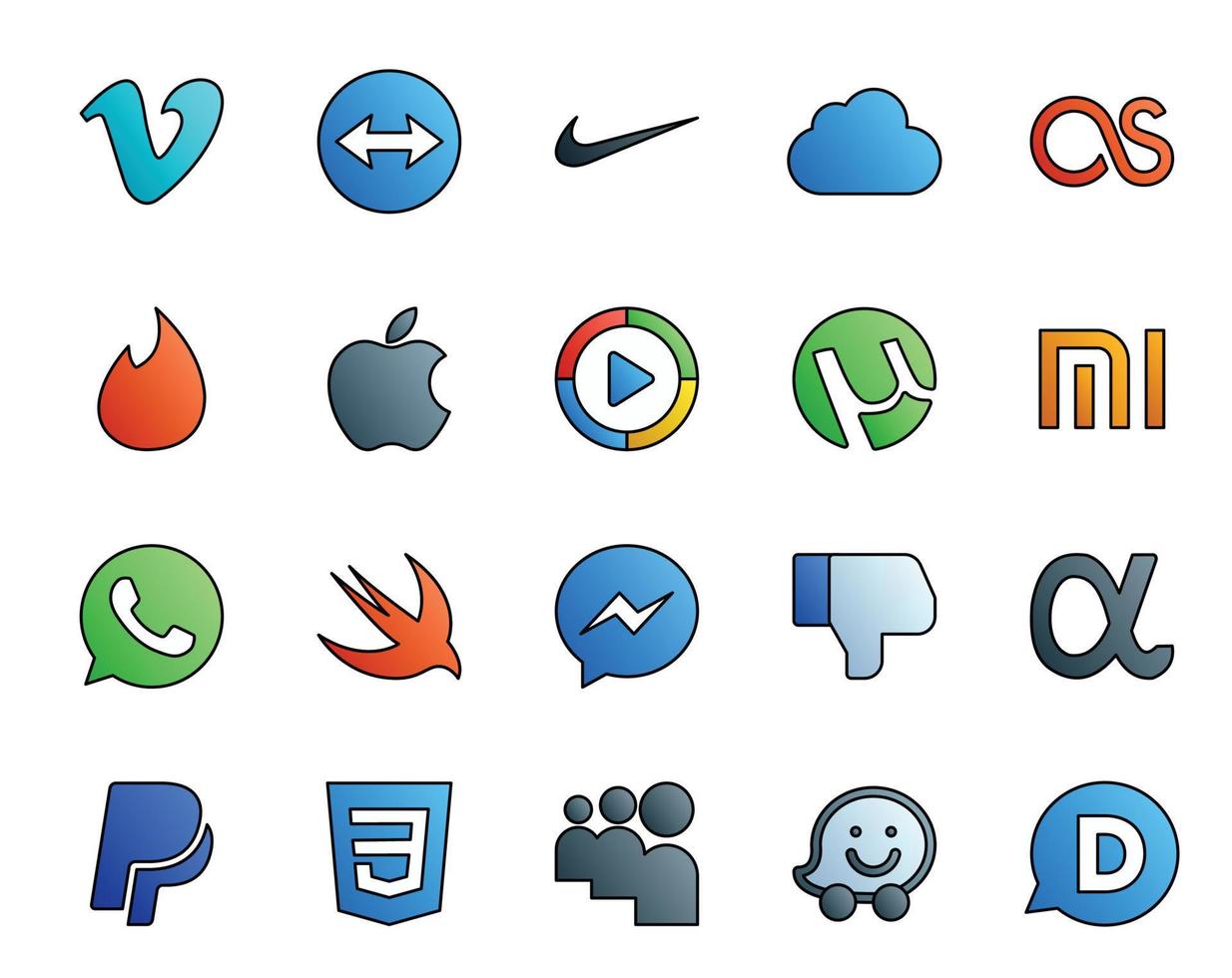 20 Social Media Icon Pack Including paypal dislike windows media player messenger whatsapp vector