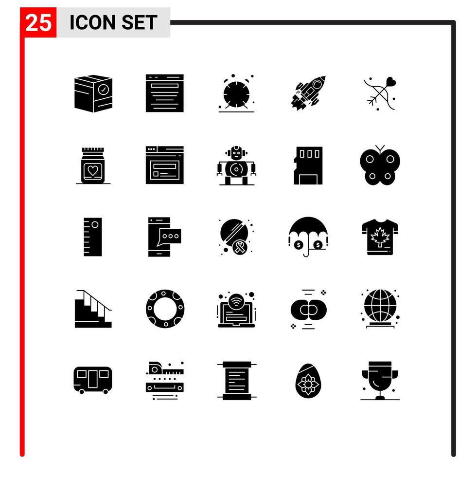 25 Universal Solid Glyph Signs Symbols of launch business marketing startup time Editable Vector Design Elements