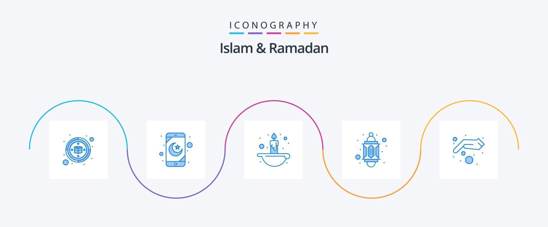 Islam And Ramadan Blue 5 Icon Pack Including islam. charity. islam. alms. lantern vector