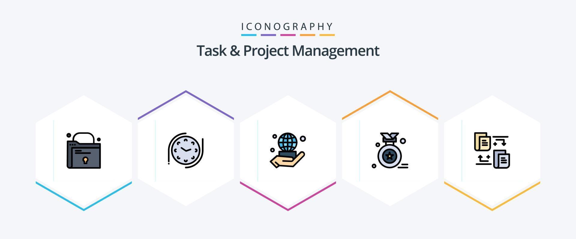 Task And Project Management 25 FilledLine icon pack including . document. business. transfer. medal vector