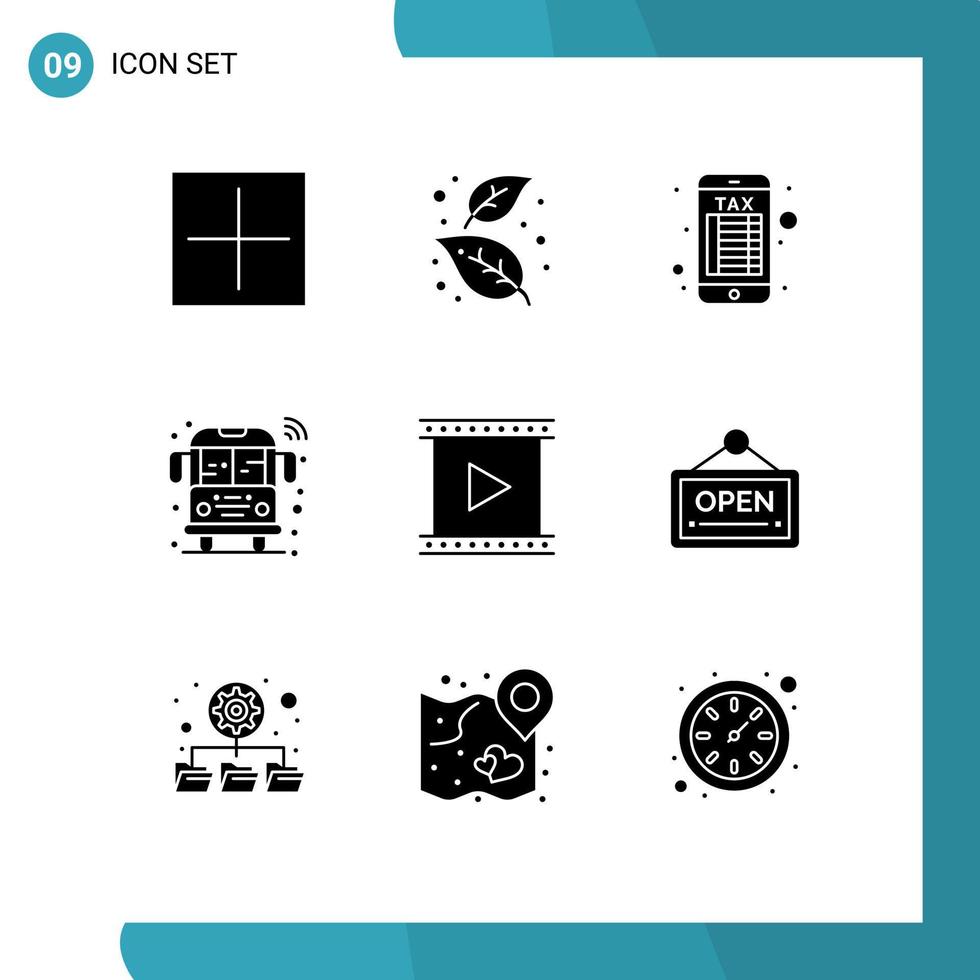 Solid Glyph Pack of 9 Universal Symbols of cinema transport tree smart bus Editable Vector Design Elements