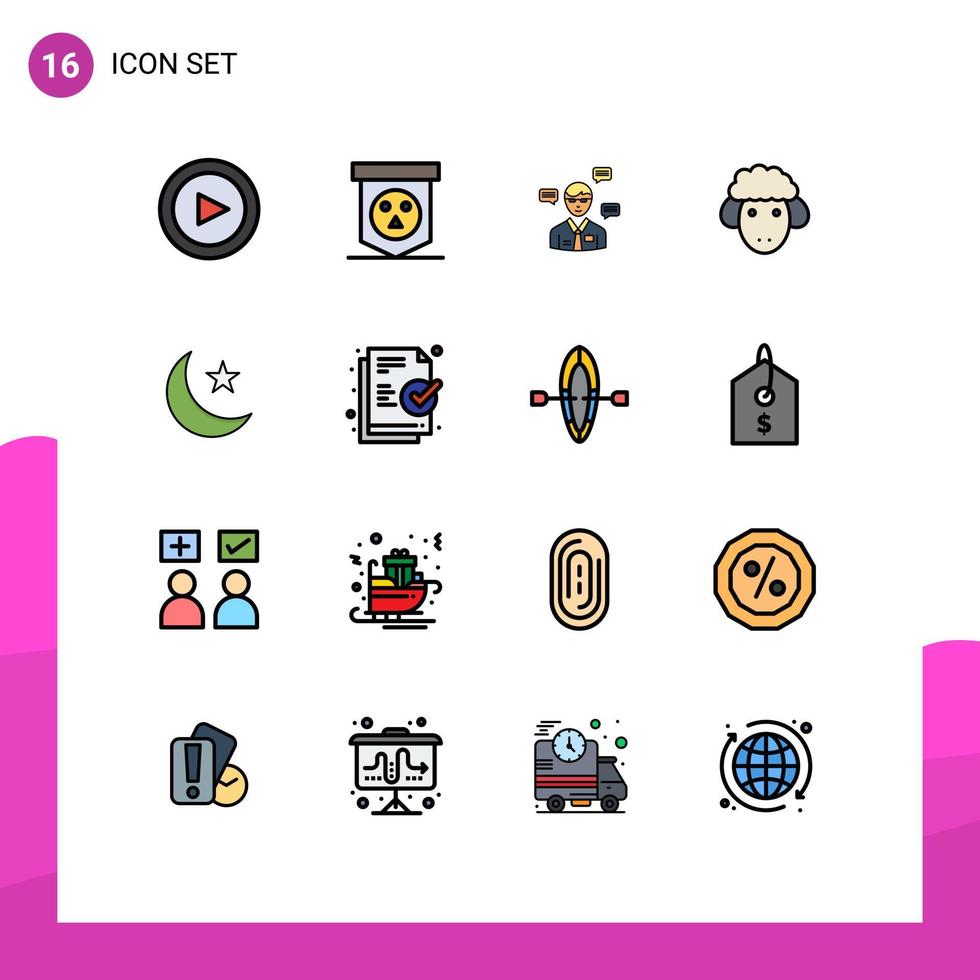16 Thematic Vector Flat Color Filled Lines and Editable Symbols of night spring manager sheep easter Editable Creative Vector Design Elements