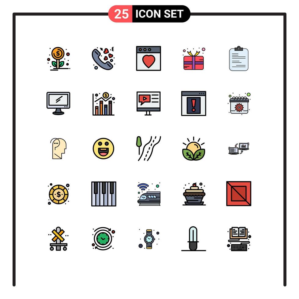 Universal Icon Symbols Group of 25 Modern Filled line Flat Colors of checklist medical favorite report mardi gras Editable Vector Design Elements