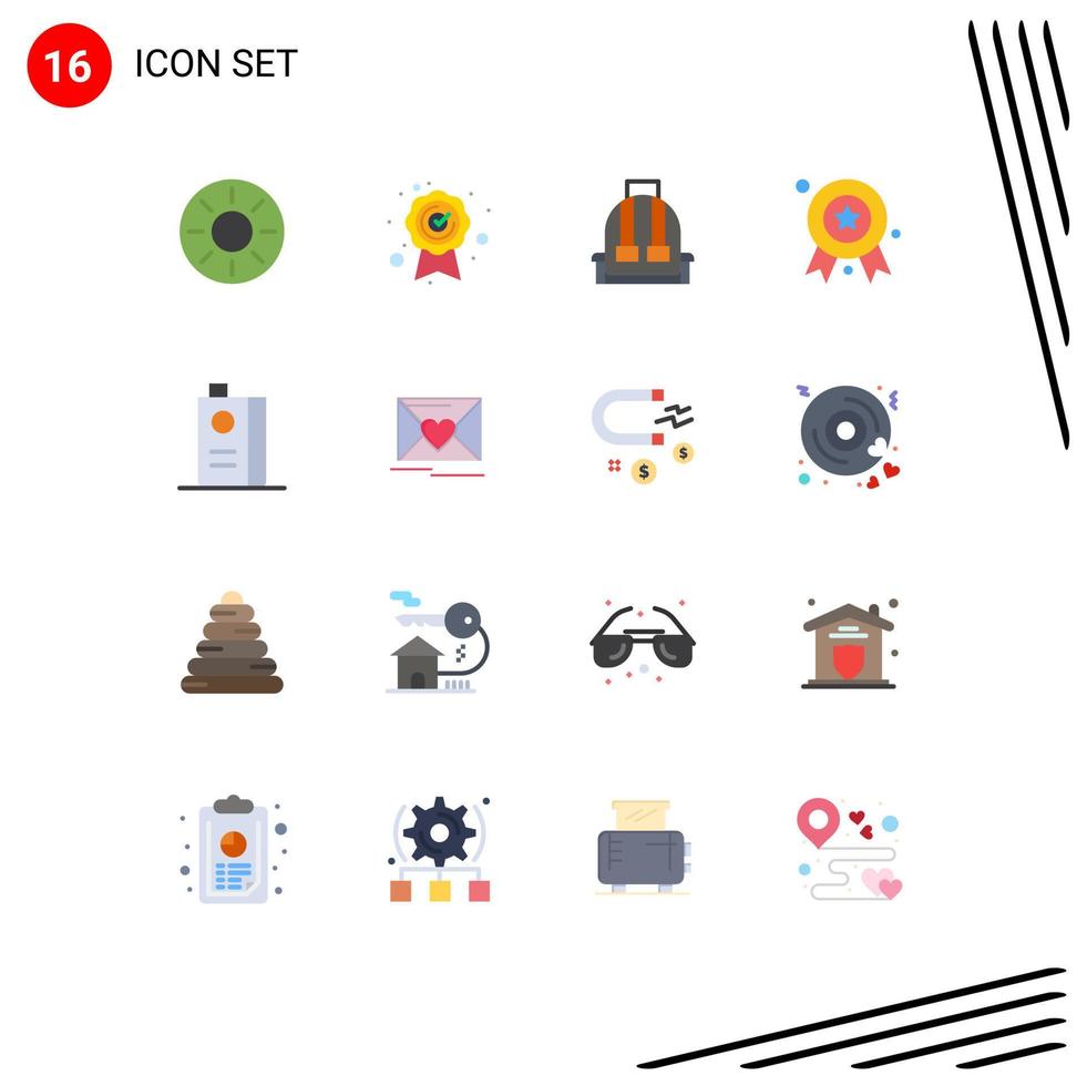 16 Creative Icons Modern Signs and Symbols of drink badge backpack award ribbon award Editable Pack of Creative Vector Design Elements
