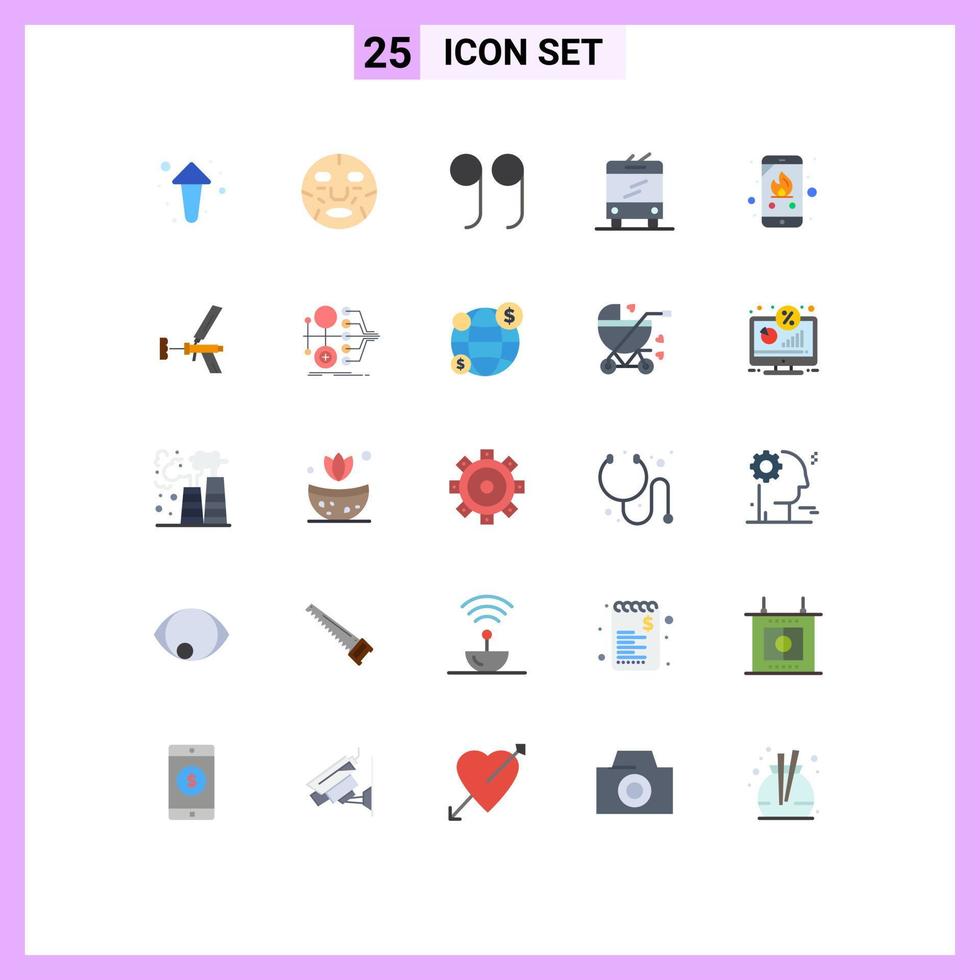 Universal Icon Symbols Group of 25 Modern Flat Colors of phone emergency wellness call trolley Editable Vector Design Elements