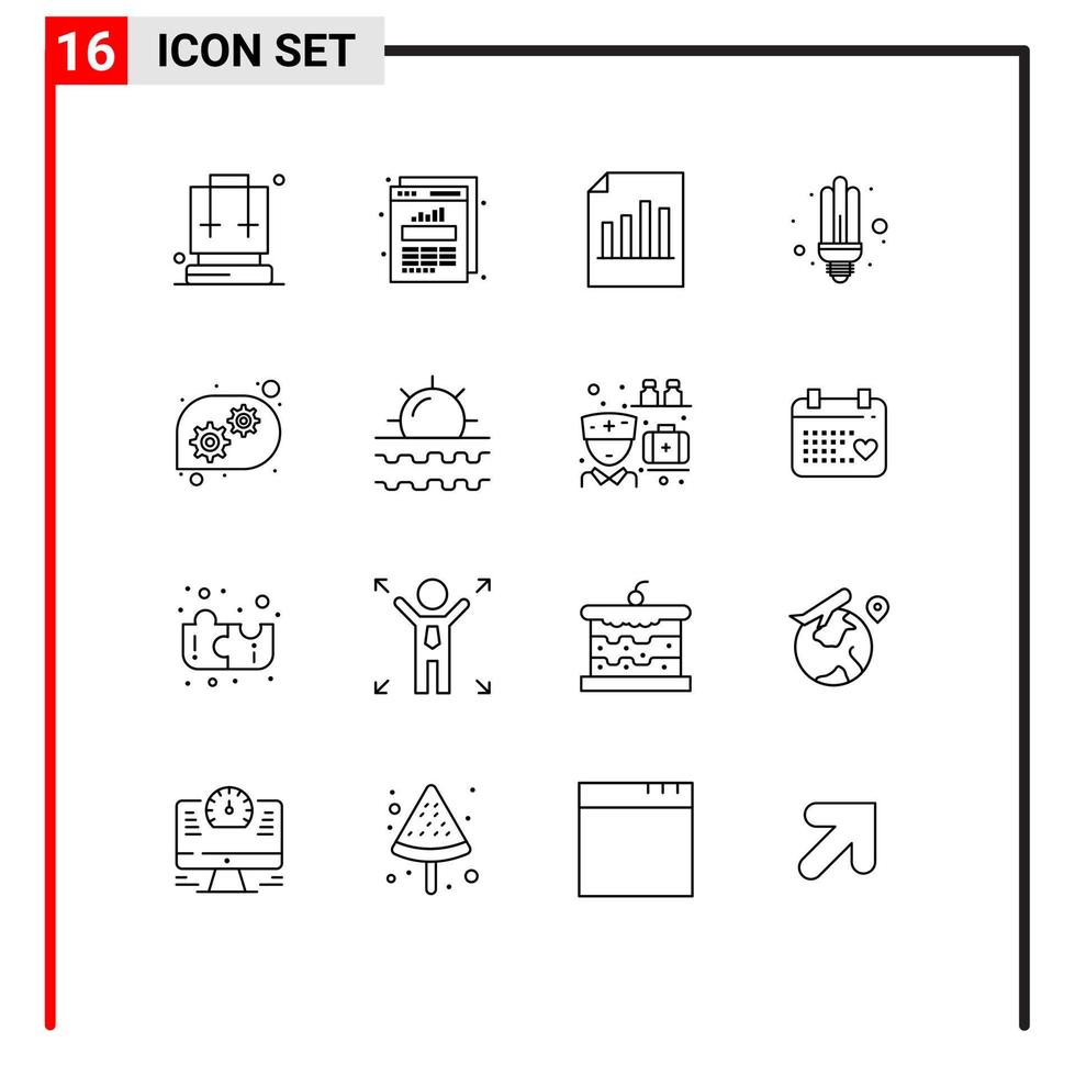 Pictogram Set of 16 Simple Outlines of gear saver document energy sheet Editable Vector Design Elements
