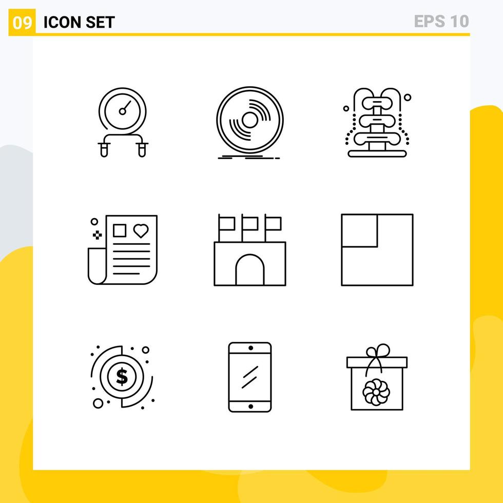Pictogram Set of 9 Simple Outlines of remedy healthcare record drug romance Editable Vector Design Elements