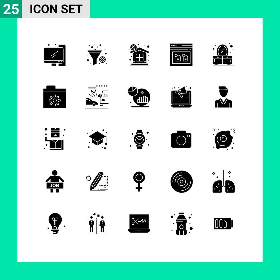 Universal Icon Symbols Group of 25 Modern Solid Glyphs of mirror bedroom finance file browser Editable Vector Design Elements