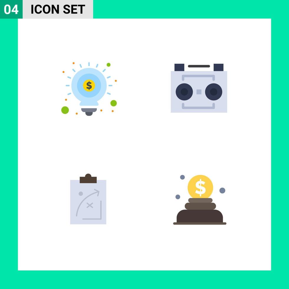 Group of 4 Modern Flat Icons Set for idea plan marketing digital audio strategy Editable Vector Design Elements