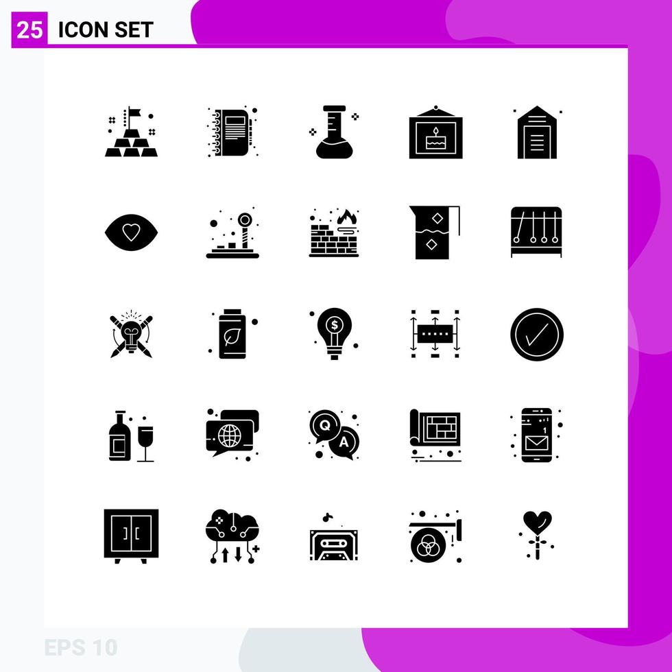 25 Universal Solid Glyphs Set for Web and Mobile Applications storage e commerce chemical picture celebration Editable Vector Design Elements