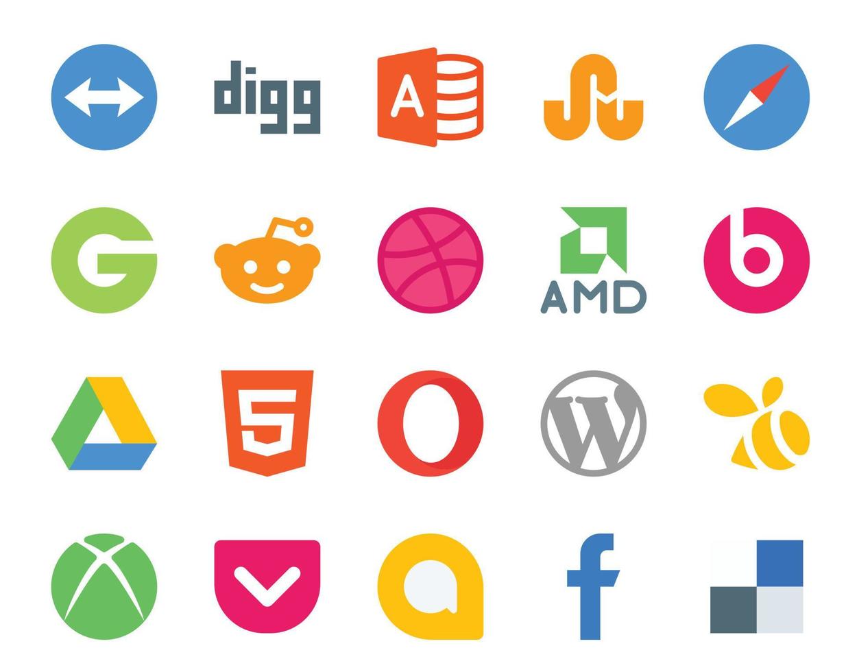 20 social medios de comunicación icono paquete incluso xbox cms regatear wordpress html vector