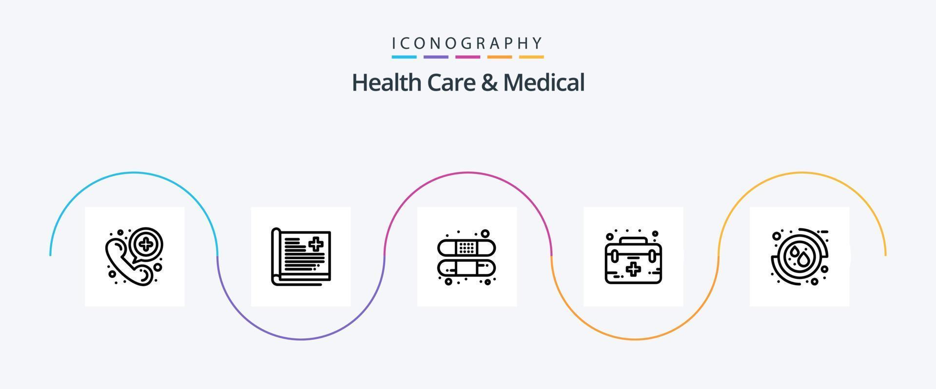 Health Care And Medical Line 5 Icon Pack Including care. first. medical. case. treatment vector