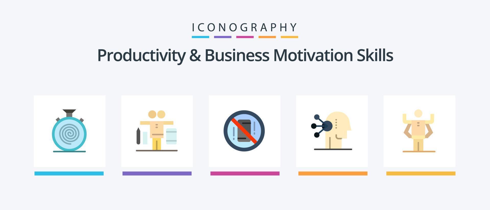 productividad y negocio motivación habilidades plano 5 5 icono paquete incluso humano. surtido. trabajar. habilidades. apagado. creativo íconos diseño vector