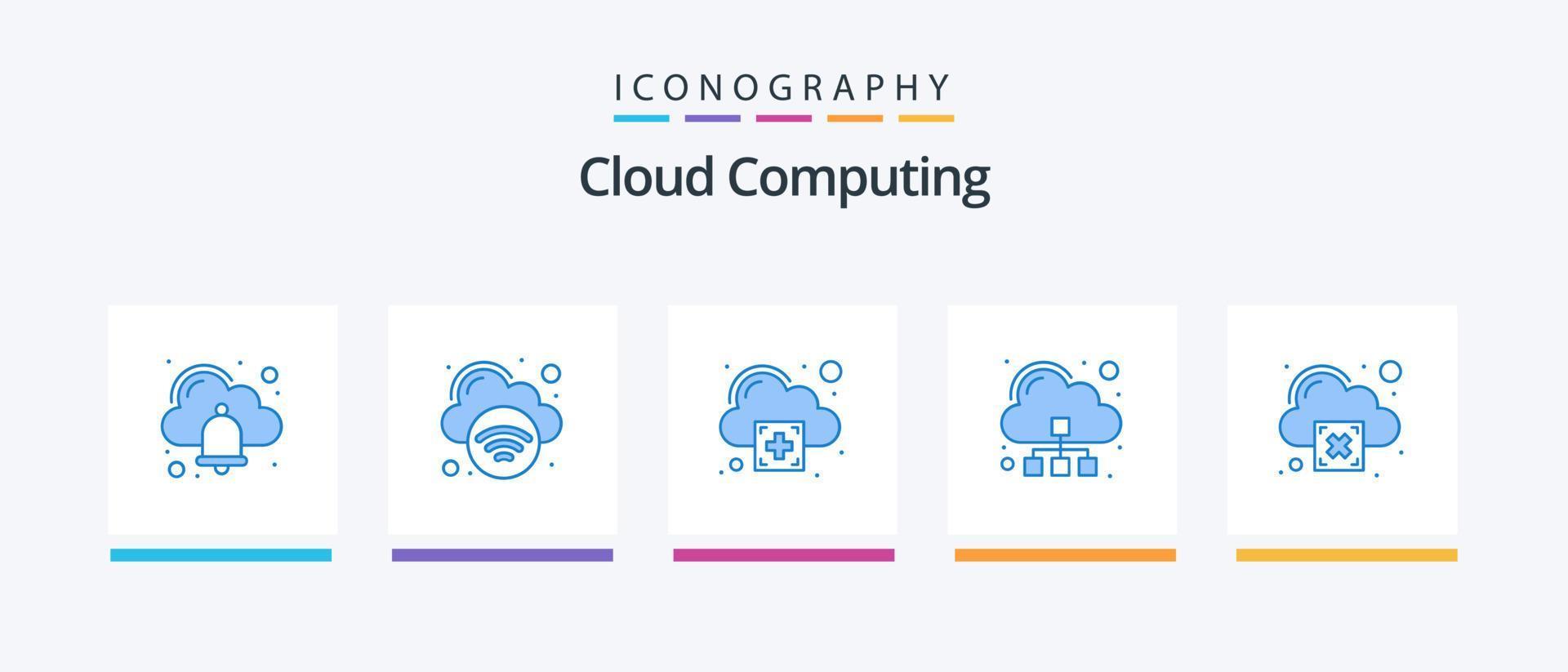 Cloud Computing Blue 5 Icon Pack Including error. add. server. cloud. Creative Icons Design vector