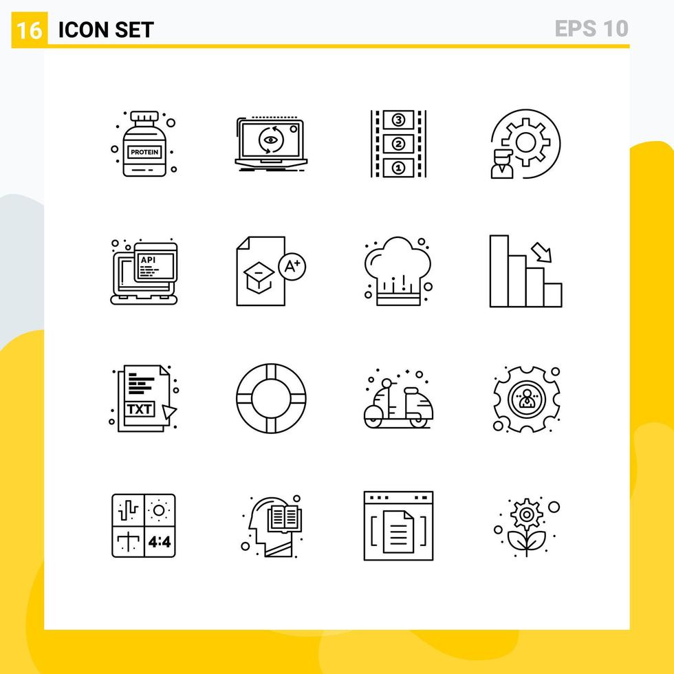 16 Thematic Vector Outlines and Editable Symbols of javascript programmer film reel process develop Editable Vector Design Elements