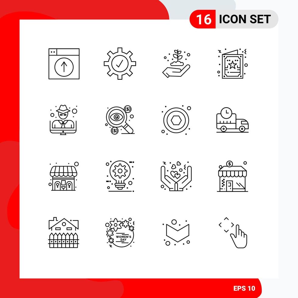 Mobile Interface Outline Set of 16 Pictograms of man xmas earth day greeting card Editable Vector Design Elements