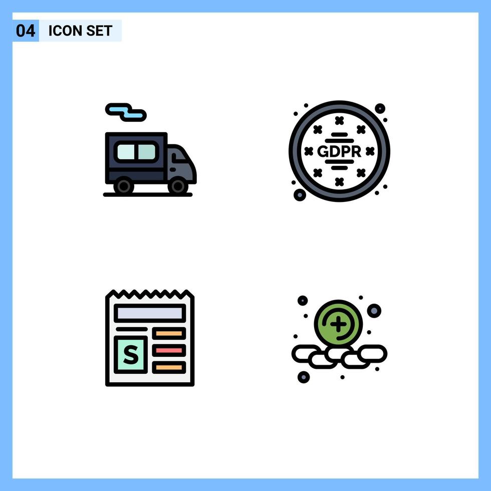 4 4 línea de relleno plano color concepto para sitios web móvil y aplicaciones entrega documento gdpr datos añadir editable vector diseño elementos