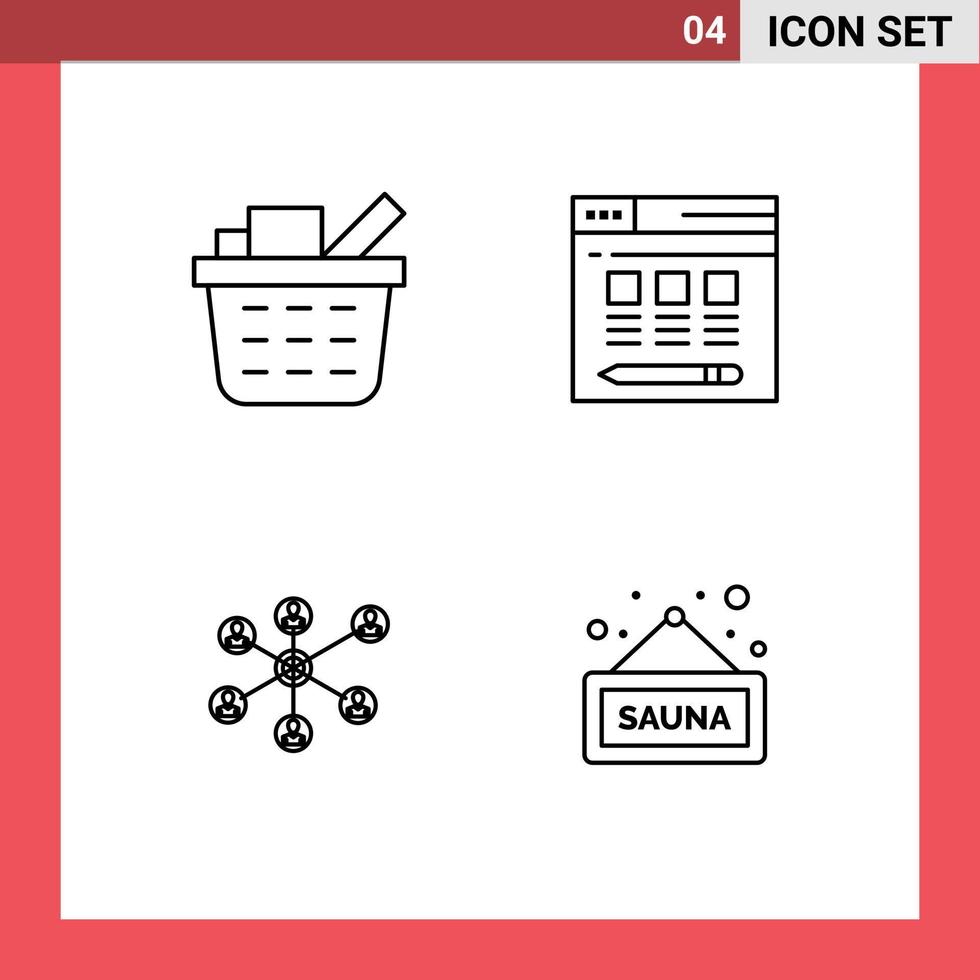 Set of 4 Vector Filledline Flat Colors on Grid for basket group web wlan sauna Editable Vector Design Elements
