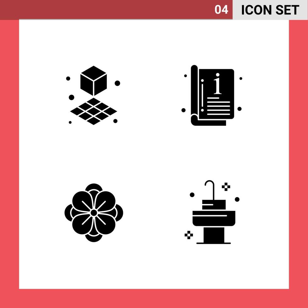 Universal Icon Symbols Group of 4 Modern Solid Glyphs of cube flower catalog template sink Editable Vector Design Elements