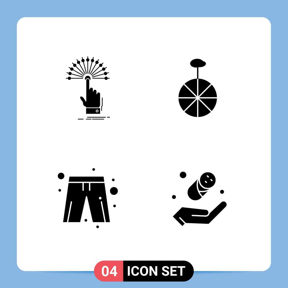 4 User Interface Solid Glyph Pack of modern Signs and Symbols of reach clothes digital cycle player dress Editable Vector Design Elements