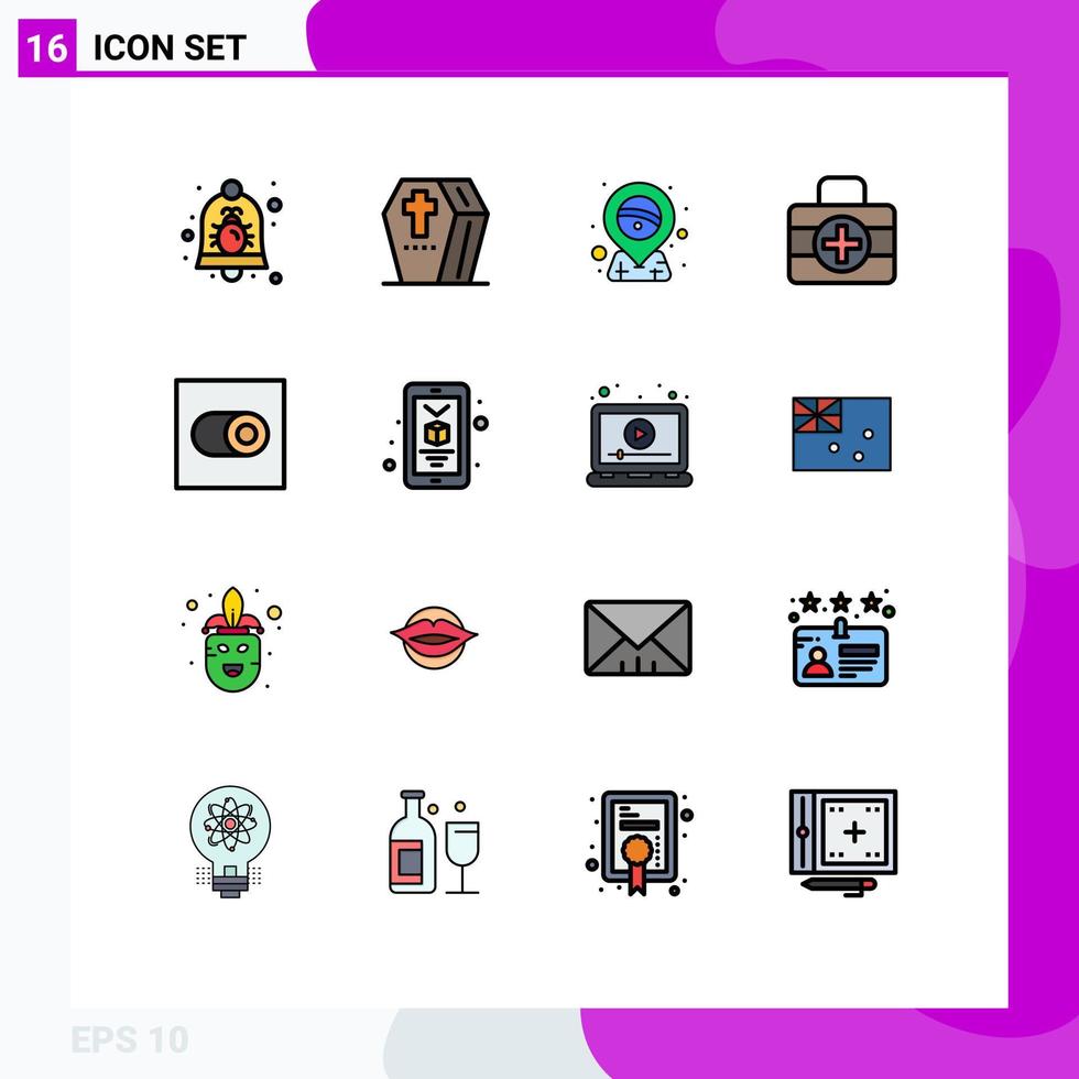 Set of 16 Modern UI Icons Symbols Signs for settings medici scary medical kit pin Editable Creative Vector Design Elements
