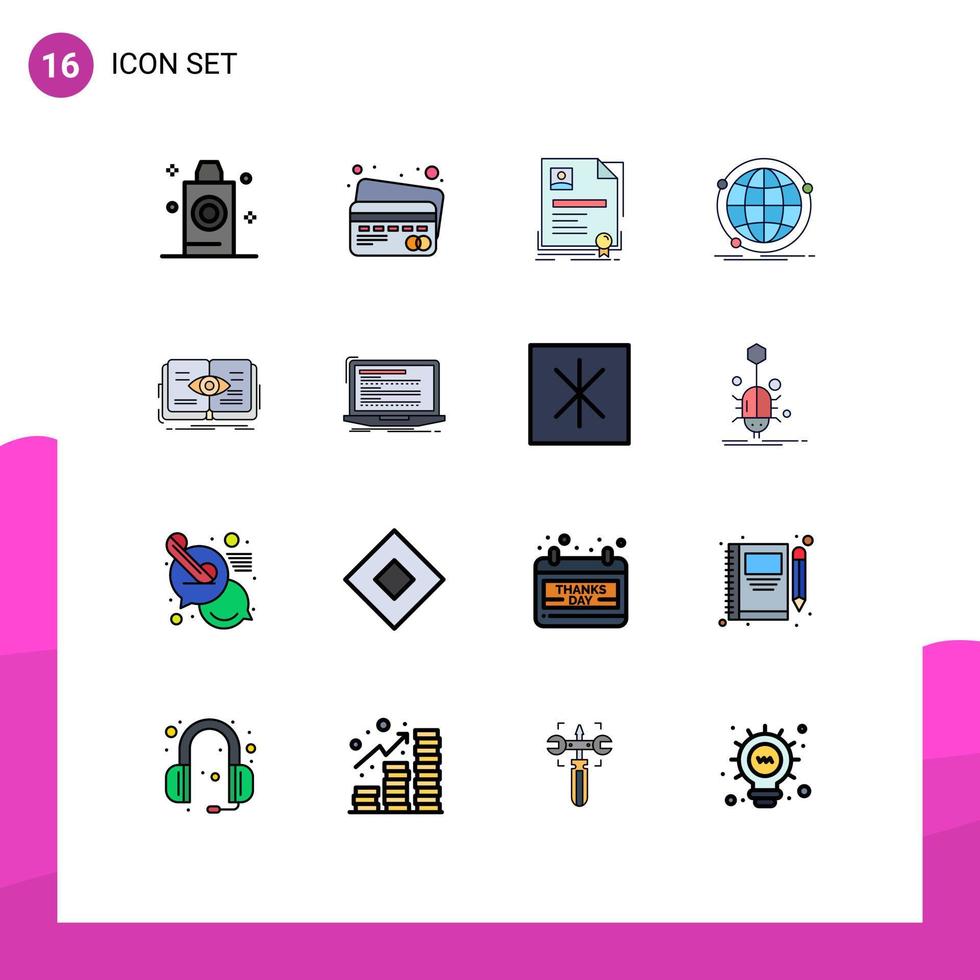 16 User Interface Flat Color Filled Line Pack of modern Signs and Symbols of knowledge network badge internet data Editable Creative Vector Design Elements