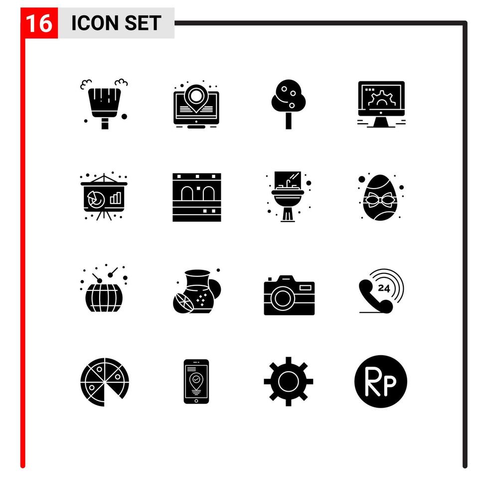 16 Thematic Vector Solid Glyphs and Editable Symbols of finance chart tree business social market Editable Vector Design Elements