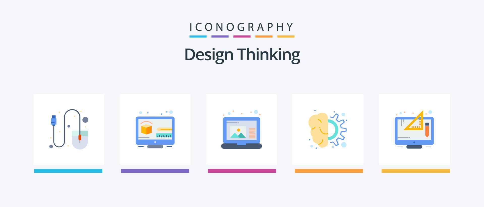 Design Thinking Flat 5 Icon Pack Including design. thinking. create. process. design. Creative Icons Design vector